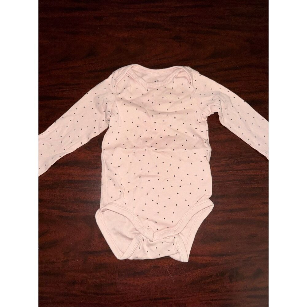H&M Pink Long Sleeve Polka Dotted Bodysuit Size 12 Months